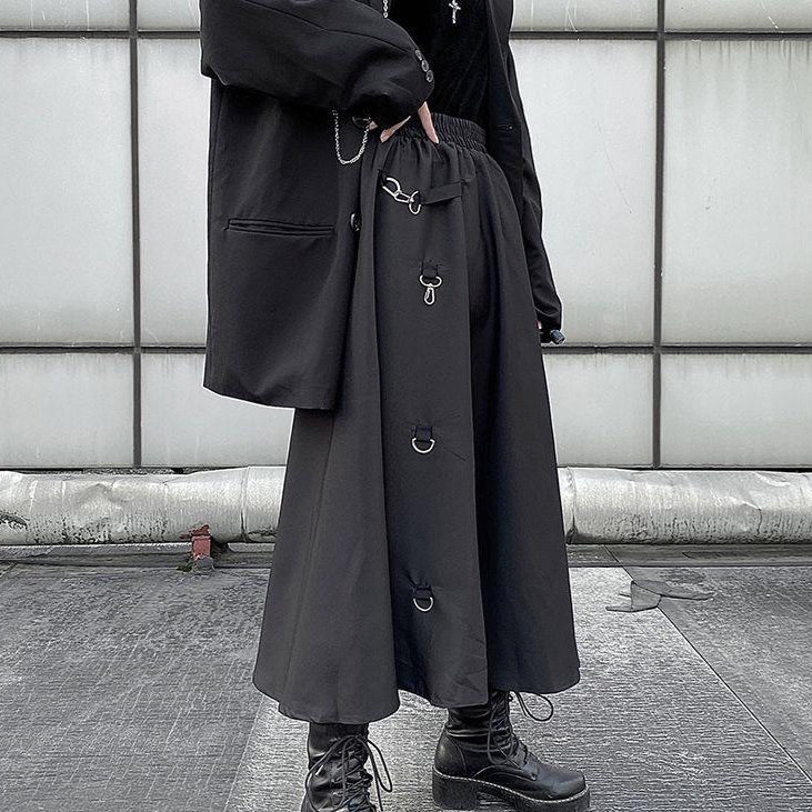 Casual Gothic punk Skirt Long Black A-Line
