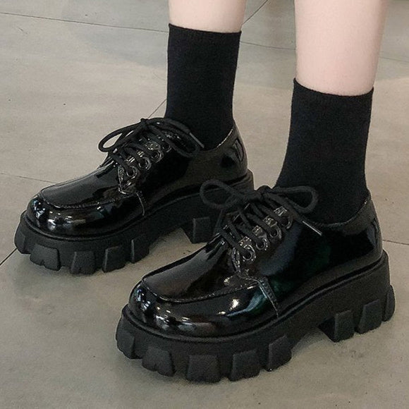 Chunky Black Vegan Leather Shoes Dark Academia