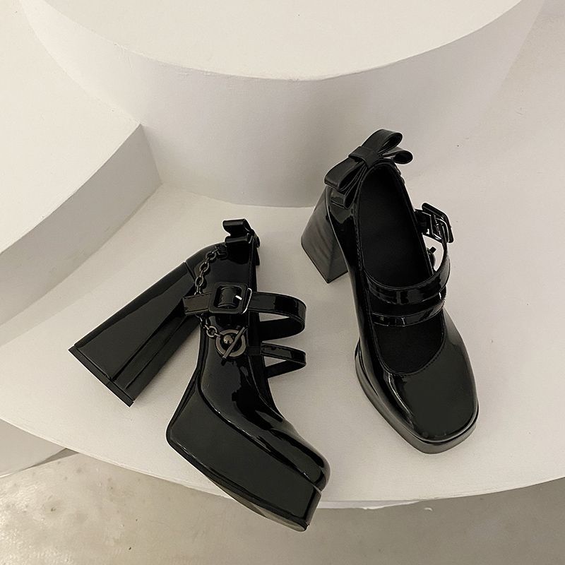 Chunky Goth Heels Black Leather Vegan