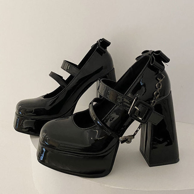 Chunky Goth Heels Black Leather Vegan