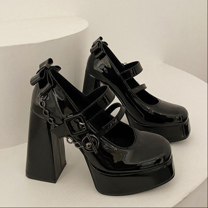 Chunky Goth Heels Black Leather Vegan