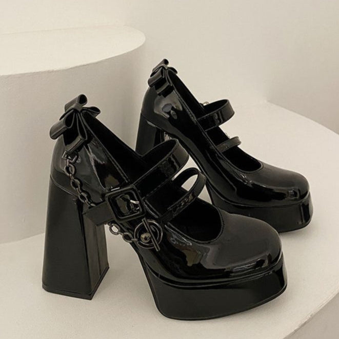 Chunky Goth Heels Black Leather Vegan