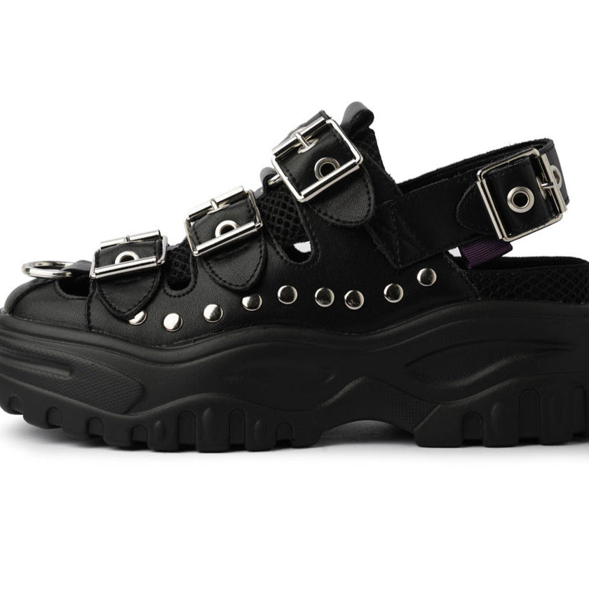 Chunky Gothic Sandals Fishnet Buckles Womens