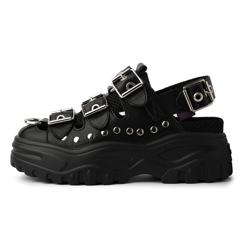 Chunky Gothic Sandals Buckles Womens