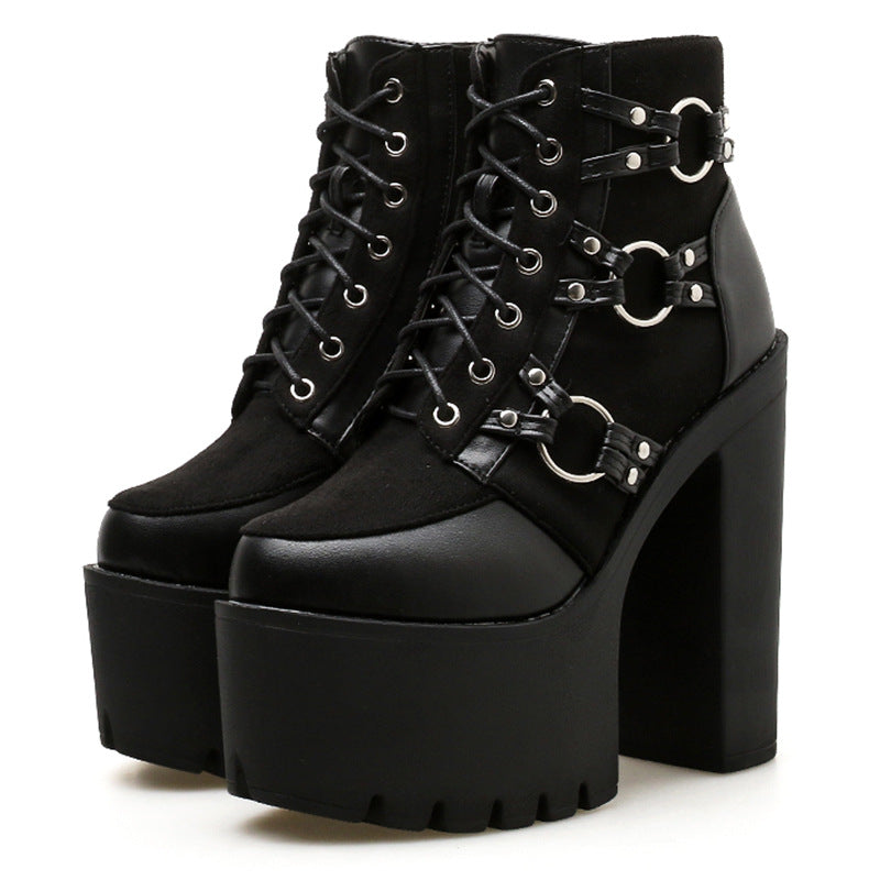 Chunky Suede Gothic Boots Womens