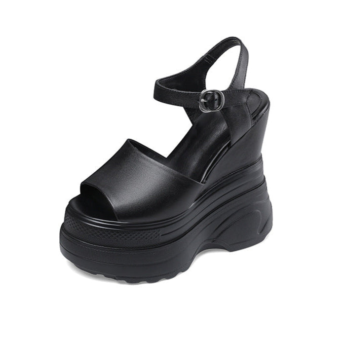 Comfortable Black Wedge Platform Sandals Sporty Casual