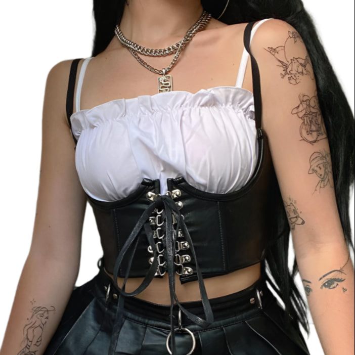 Corset Vest Belt Gothic Black Vegan Leather
