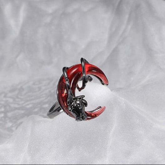 Red Crescent Moon Rose Ring