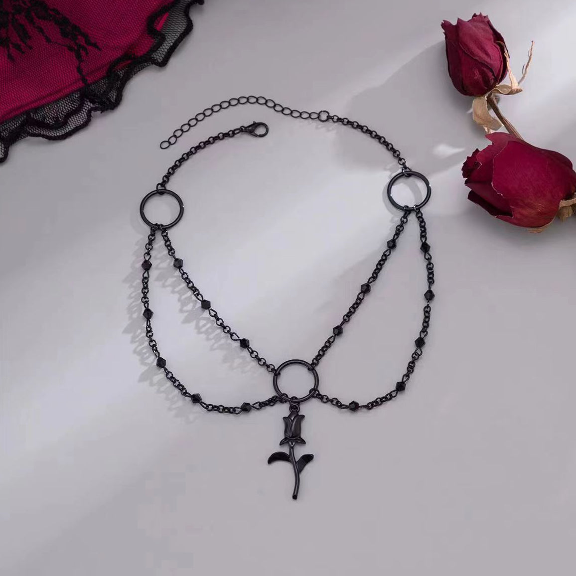 Goth Black Cross Necklace Womens