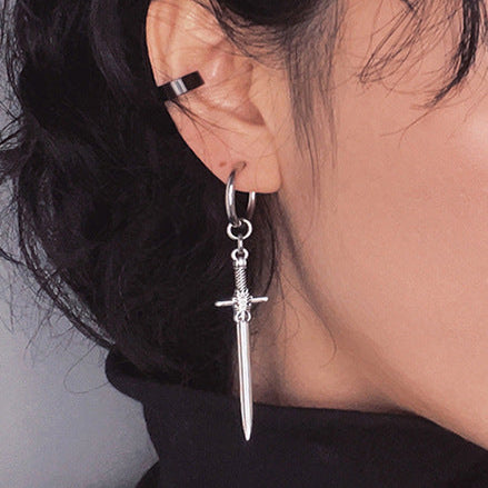 Cross Sword Earring Titanium Steel