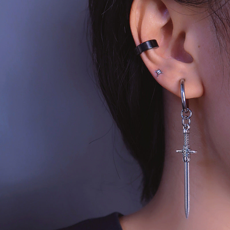 Cross Sword Earring Titanium Steel