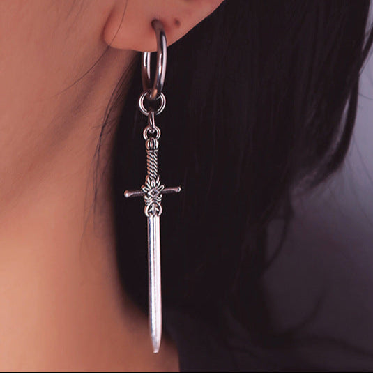 Cross Sword Earring Titanium Steel