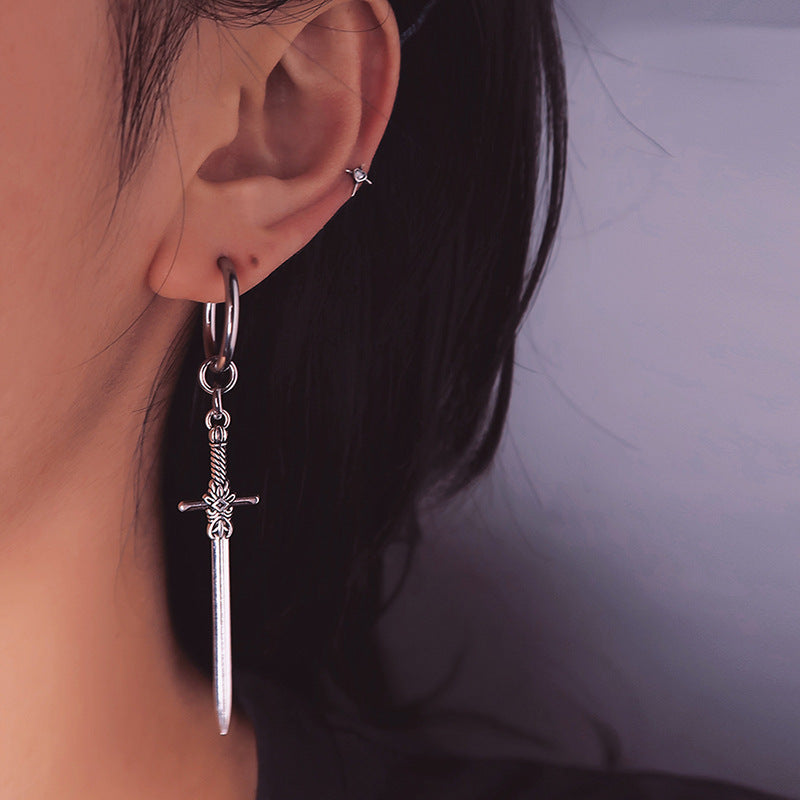 Cross Sword Earring Titanium Steel