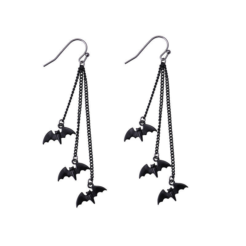 Dangle Long Black Bats Earring Pair