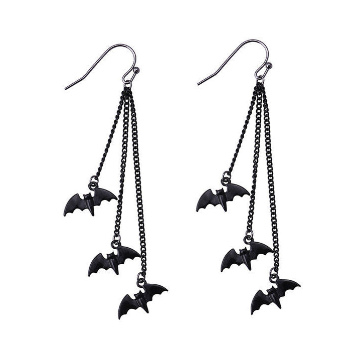 Dangle Long Black Bats Earring Pair
