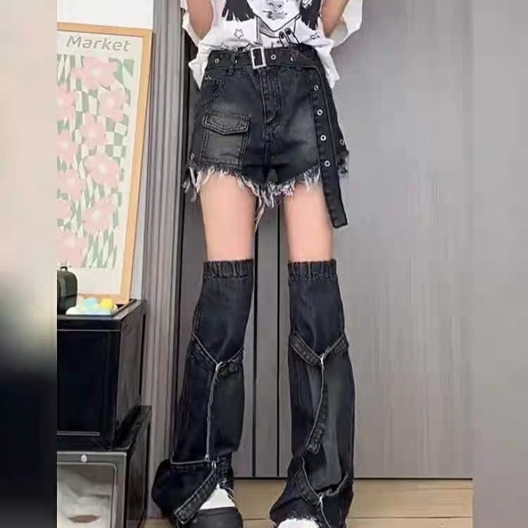 Denim Shorts with Denim Leg Warmers Set