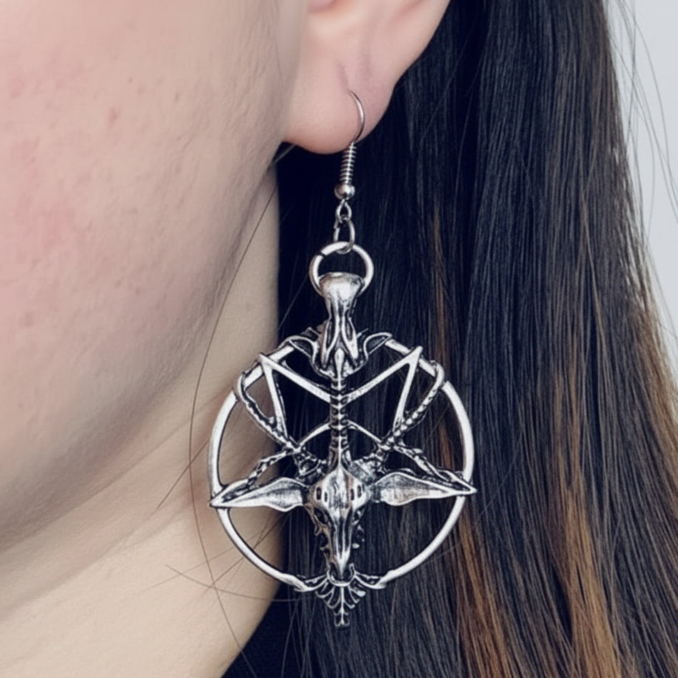 Baphomet Devil Sheep Pentagram Earrings