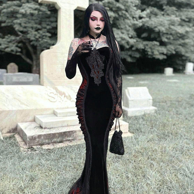 Embroidered long Formal Goth Dress
