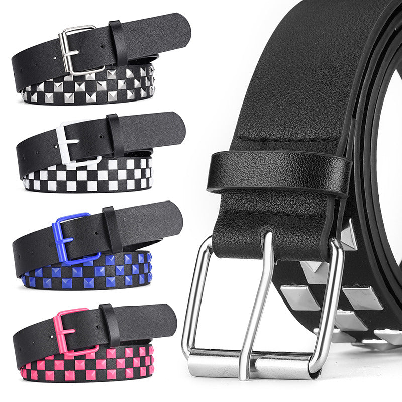 Emo Punk Studded Plaid Checked Belt