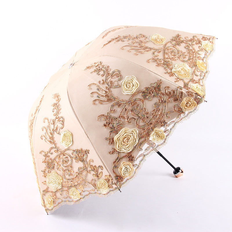 Floral Goth Parasol Embroidered beige