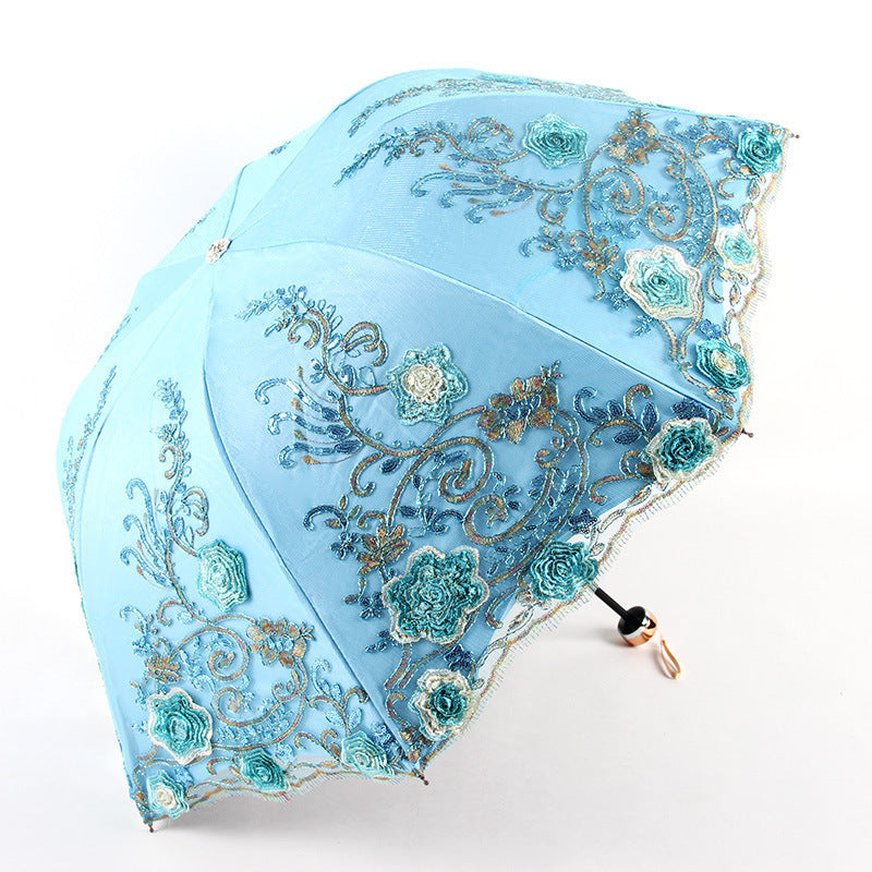 Floral Goth Parasol Embroidered Blue