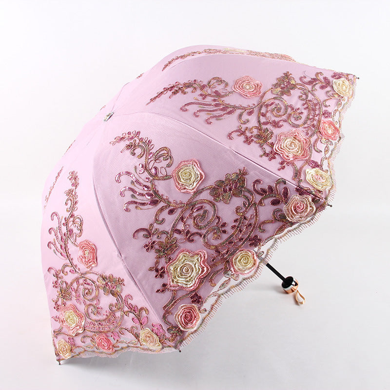 Floral Goth Parasol Embroidered pink