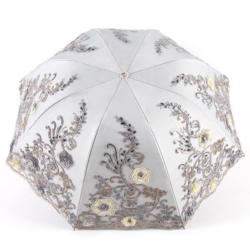 Floral Gray Parasol Embroidered
