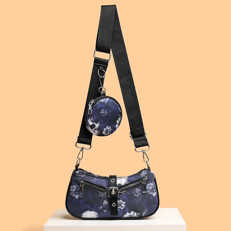 blue Floral Skull Casual Goth Bag Womens