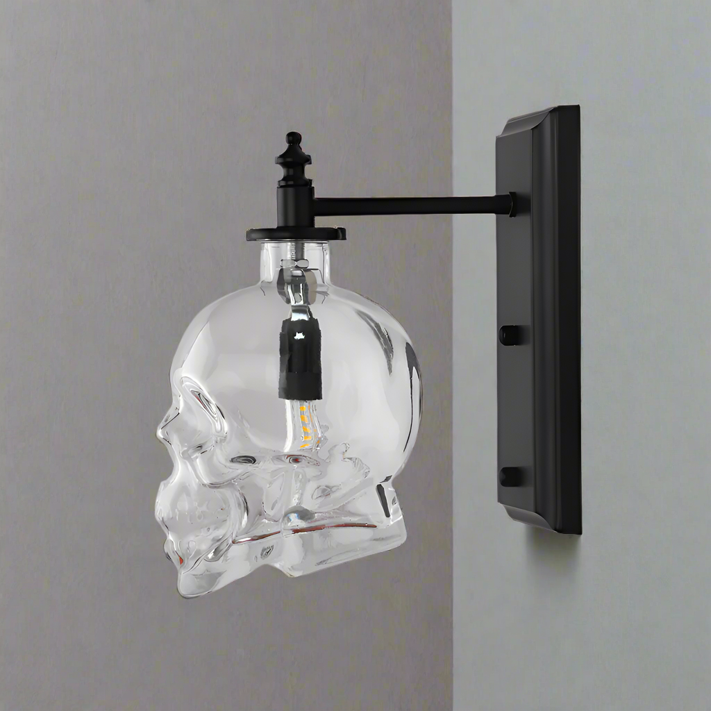 Glass Skull Wall Light Fixture