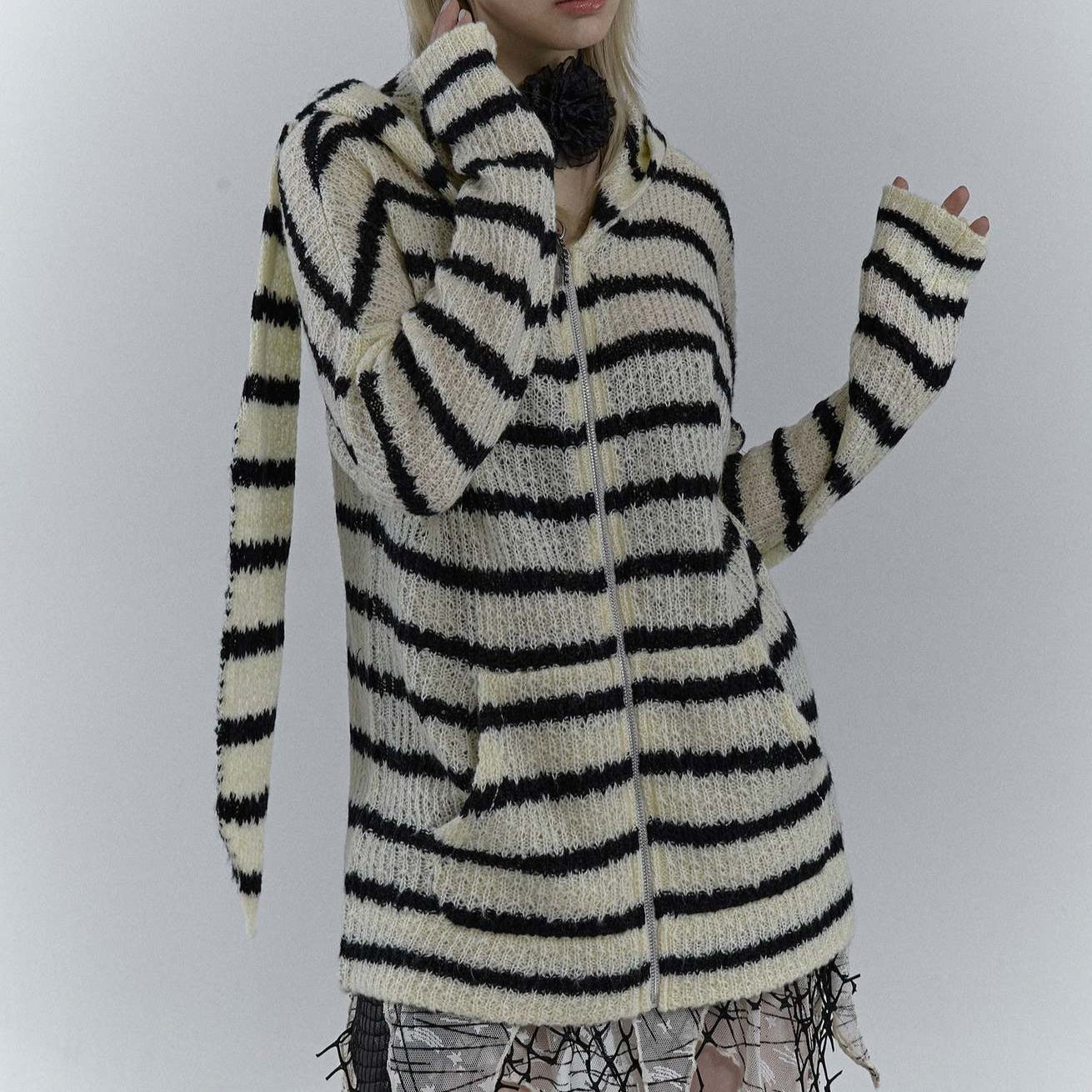 Goth Alt Sweater Cardigan with Bunny Ears Womens