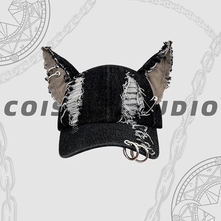 Gothic Baseball Cap Denim Wolf Ears