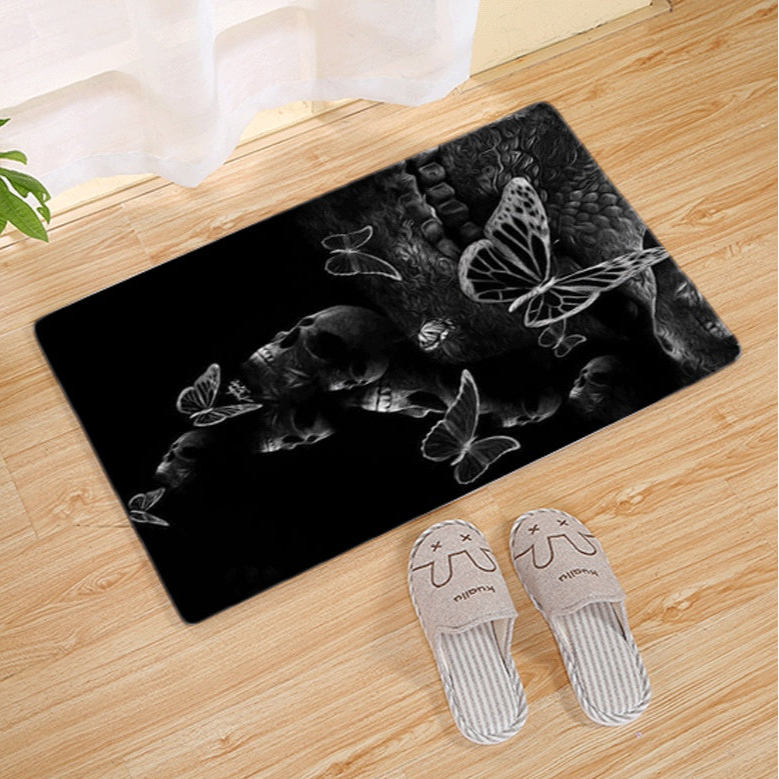 Goth Bathroom Mat with Butterflies