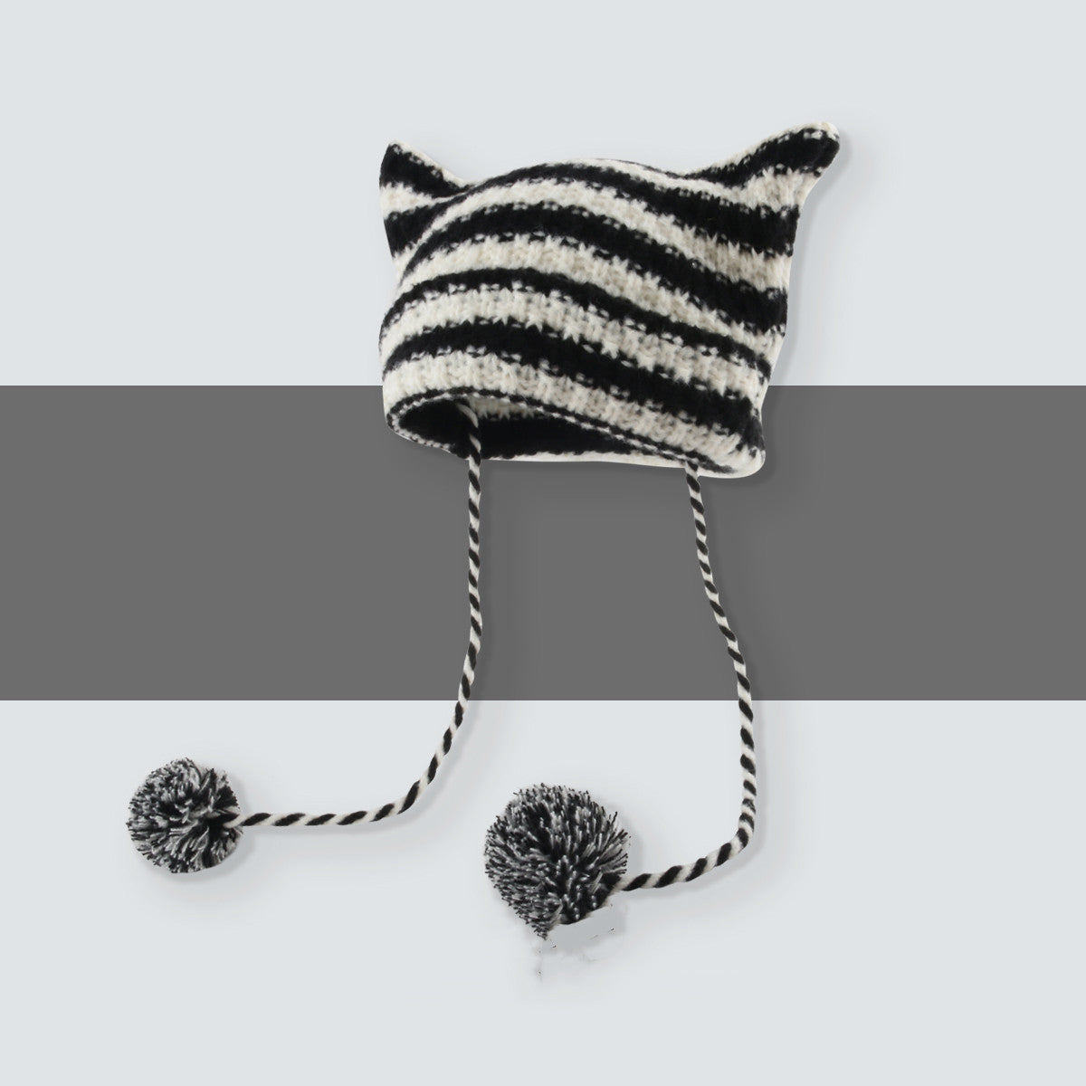 Goth Beanie Womens Black White Stripes
