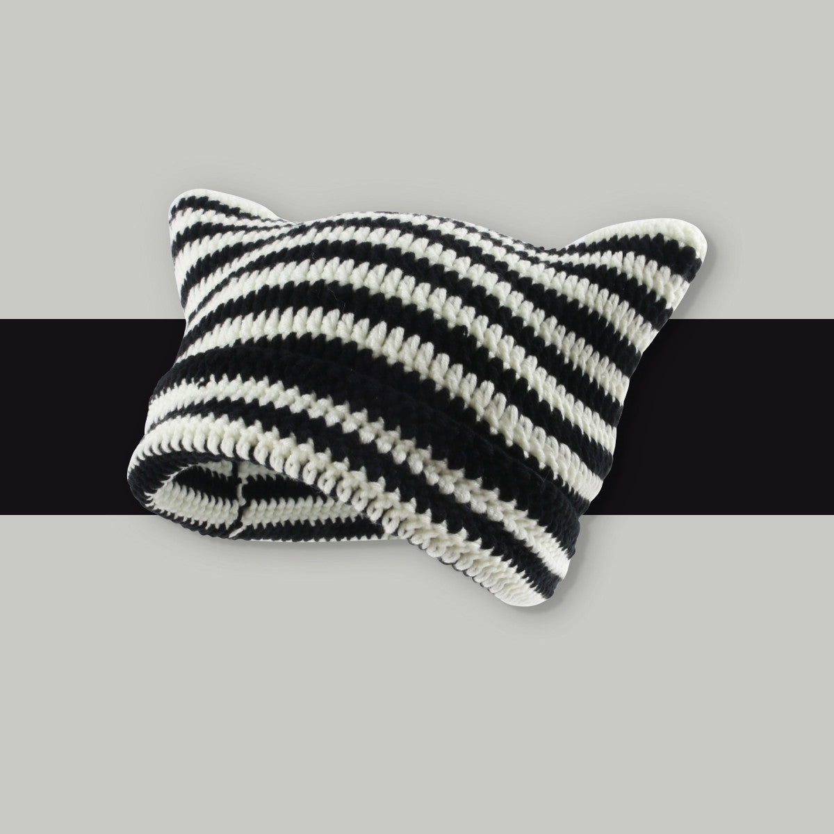 Goth Beanie Womens Black White Stripes