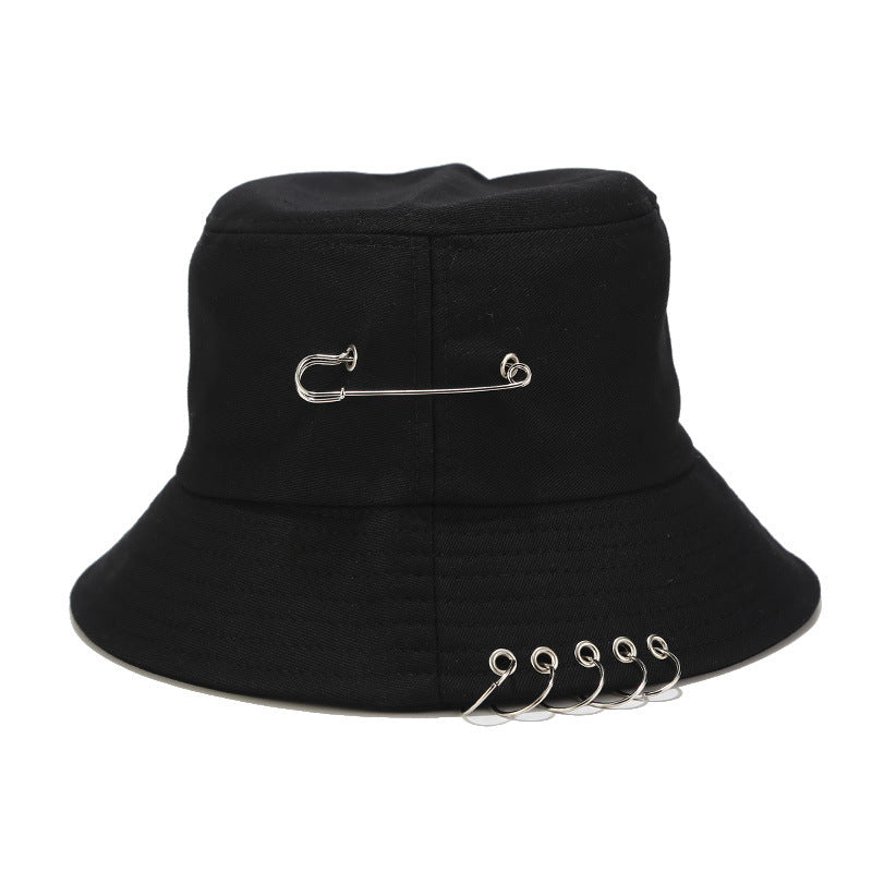 Goth Black Bucket Hat Metal O Rings