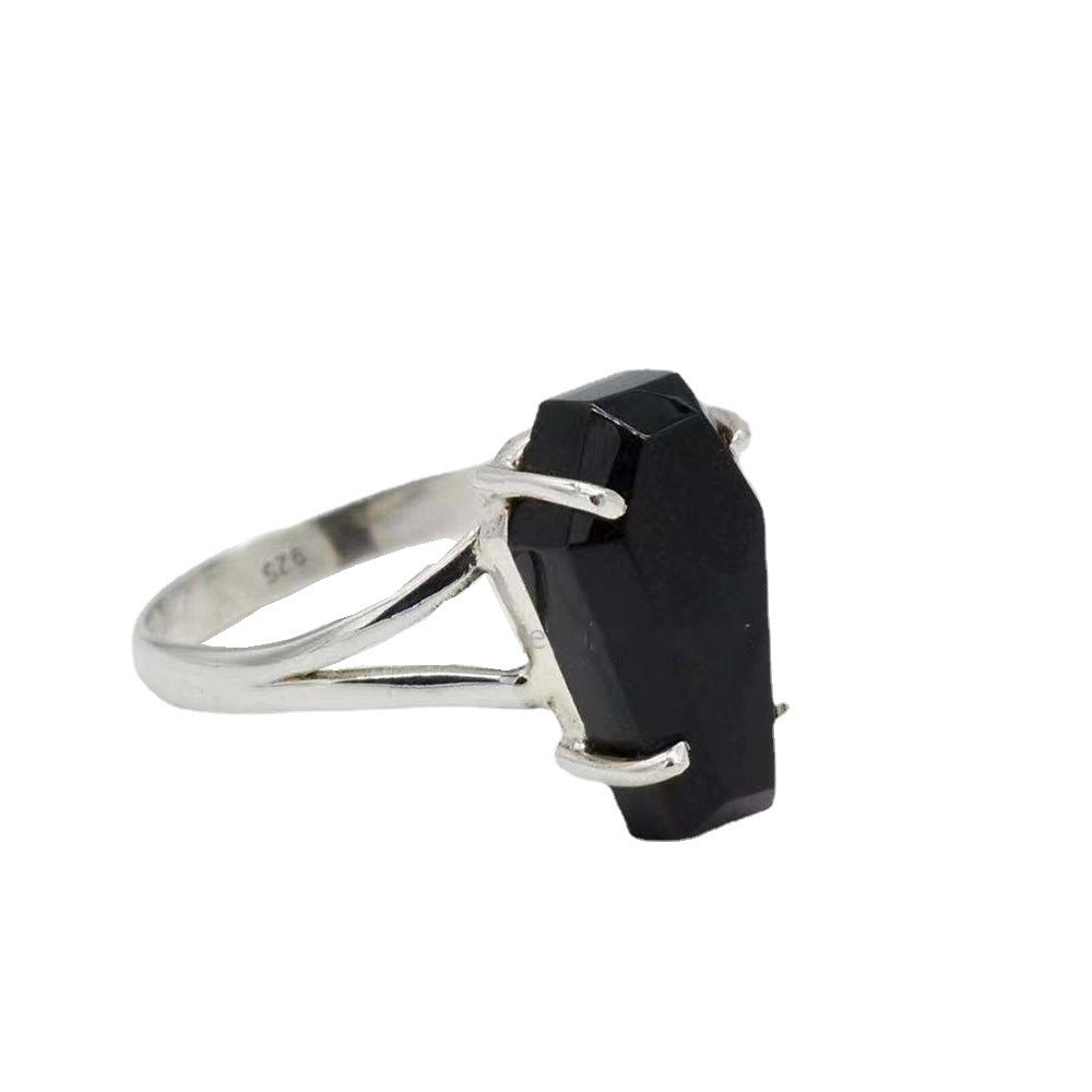 Goth Black Coffin Crystal Ring