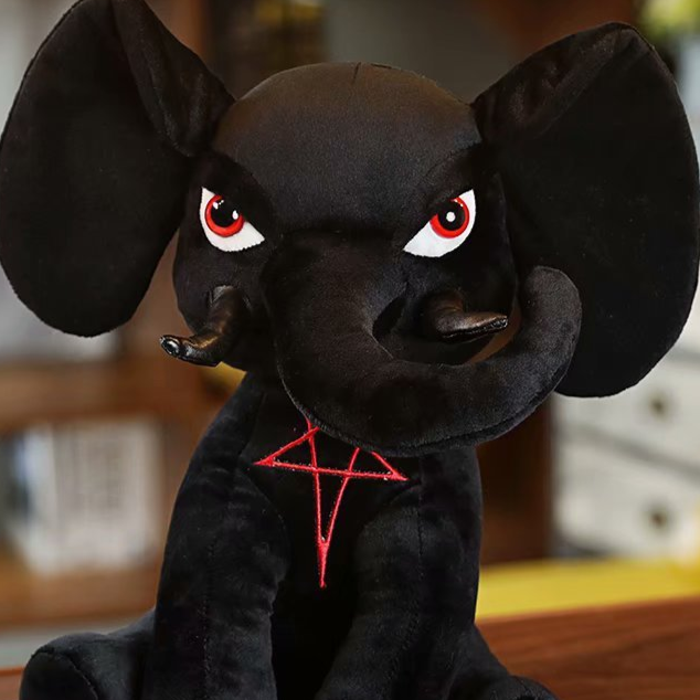 Goth Black Elephant Plush Animal
