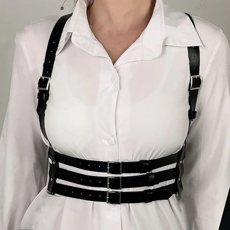 Goth Black Leather Bondage Belt Vest Type