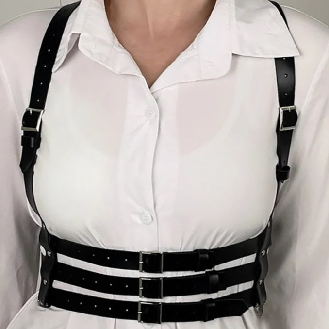 sexy Goth Black Leather Bondage Belt Vest Type