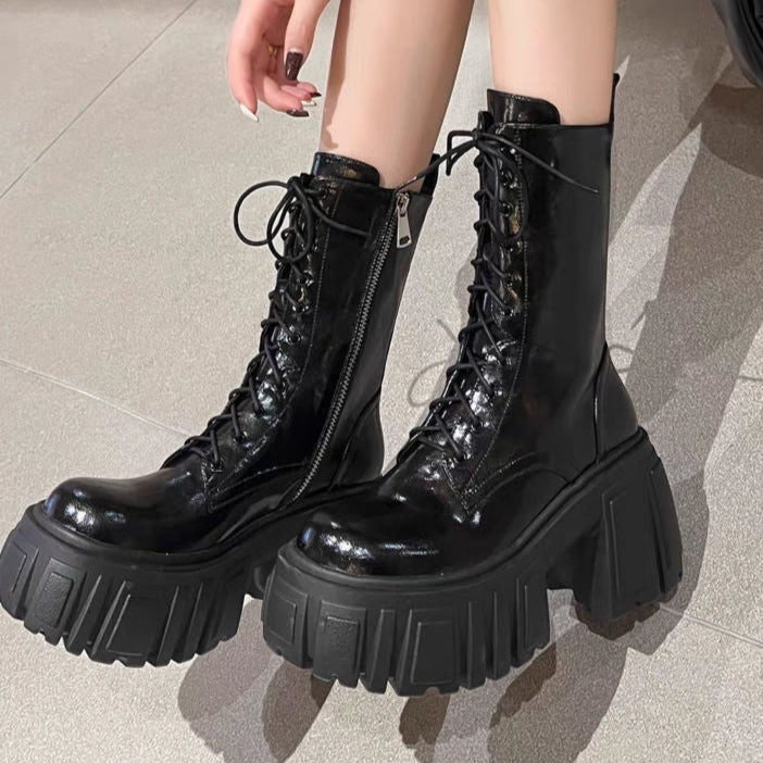 Goth Black Platform Combat Boots