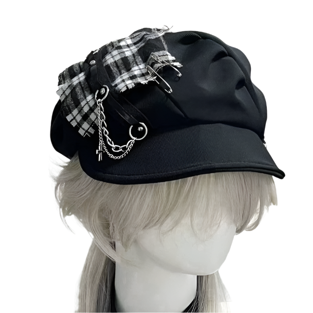 Goth Black Plaid Beret