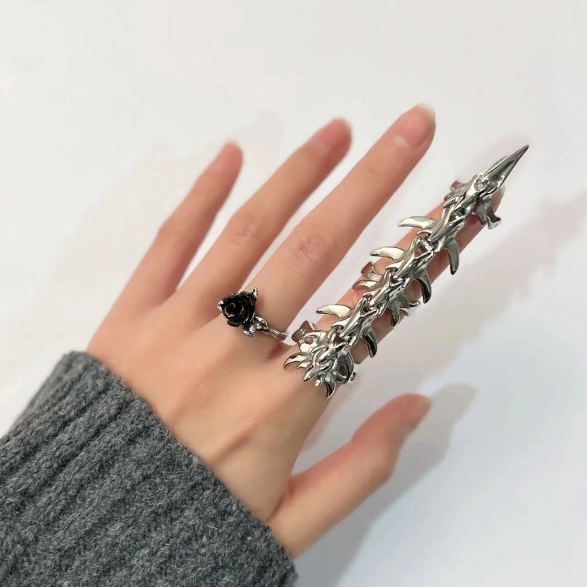 Gothic Cyberpunk Finger Spinal Bone Ring Womens