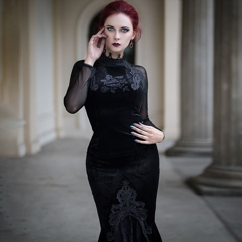 Gothic Fishtail Skirt Velvet Black