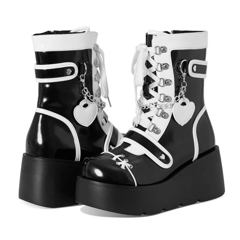 Goth Flat Platform Boots Black and White