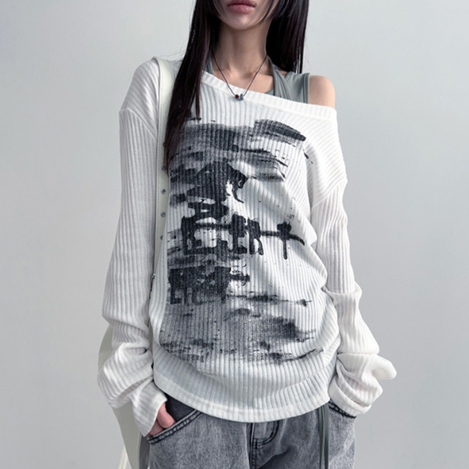 white Goth Knitted Blouse Long Sleeves