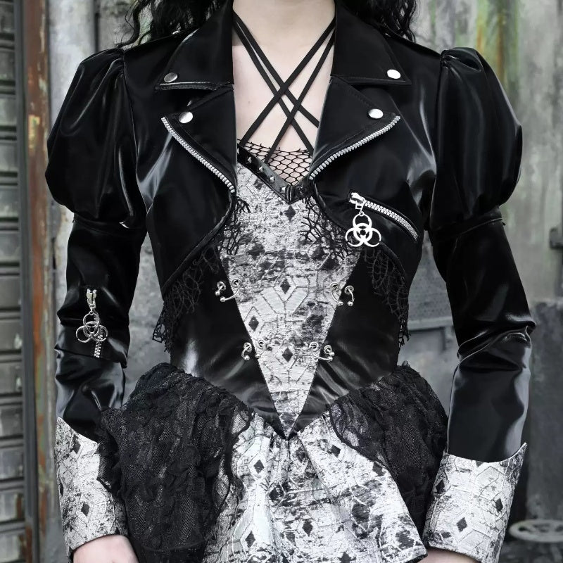 Goth Leather Jacket with Lace Vegan Womens