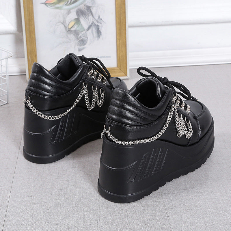Goth Leather Platform Sneakers Womens with Chains