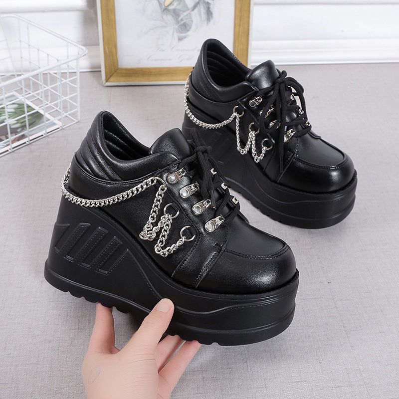 Goth Leather Platform Sneakers Womens with Chains