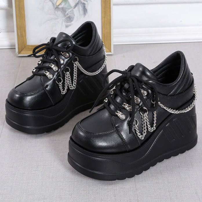 Goth Leather Platform Sneakers Womens with Chains