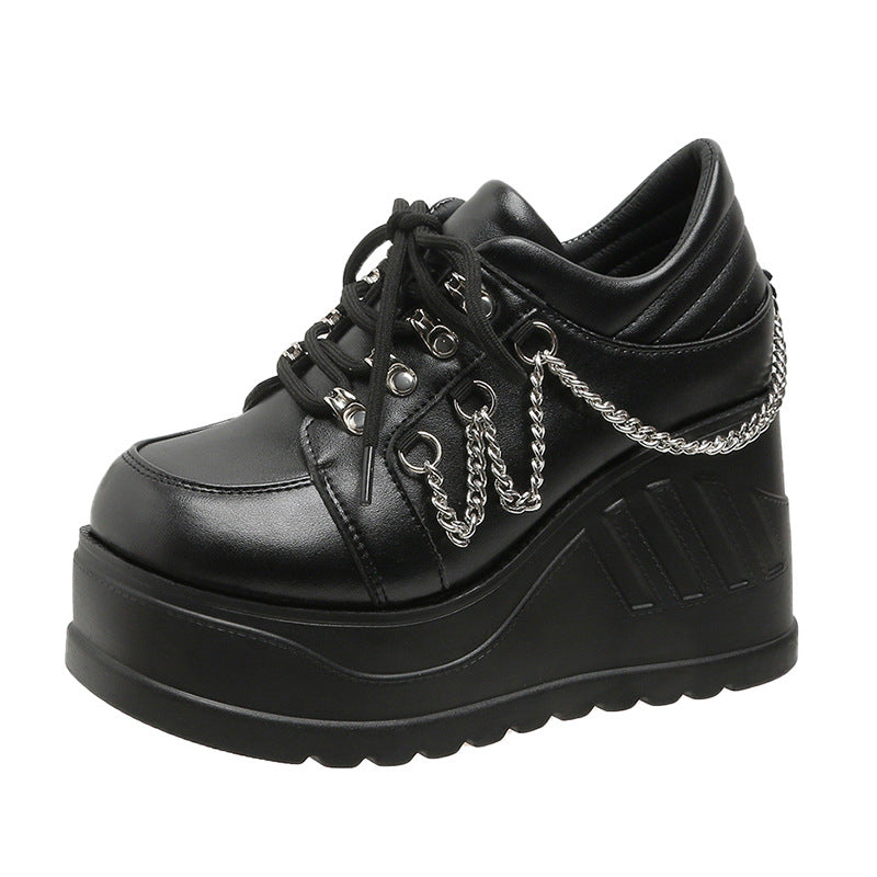 Goth Leather Platform Sneakers with Chains